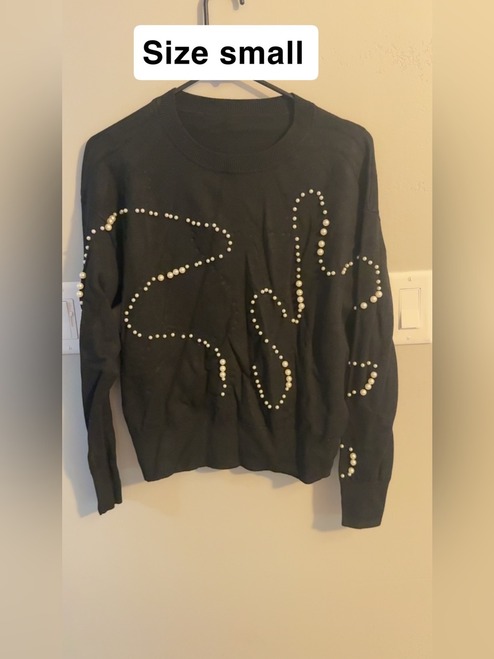 Black Pearl-Embellished Crewneck Sweater